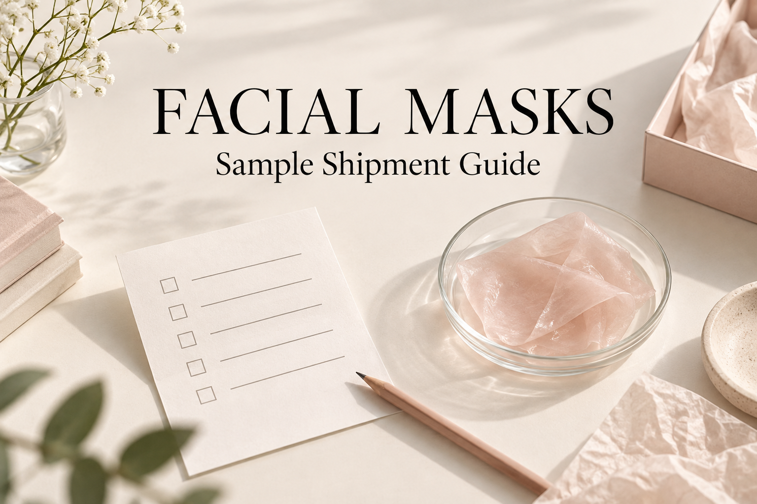 Concept illustration of a sample checklist, tissue paper and translucent gel on a glass dish