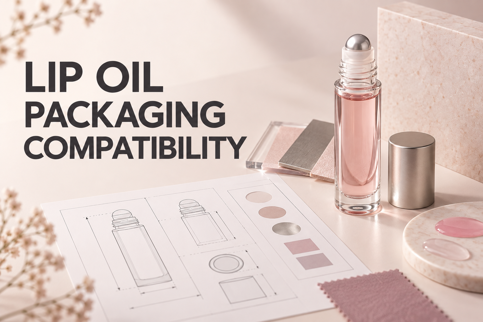Private label lip oil packaging compatibility planning scene