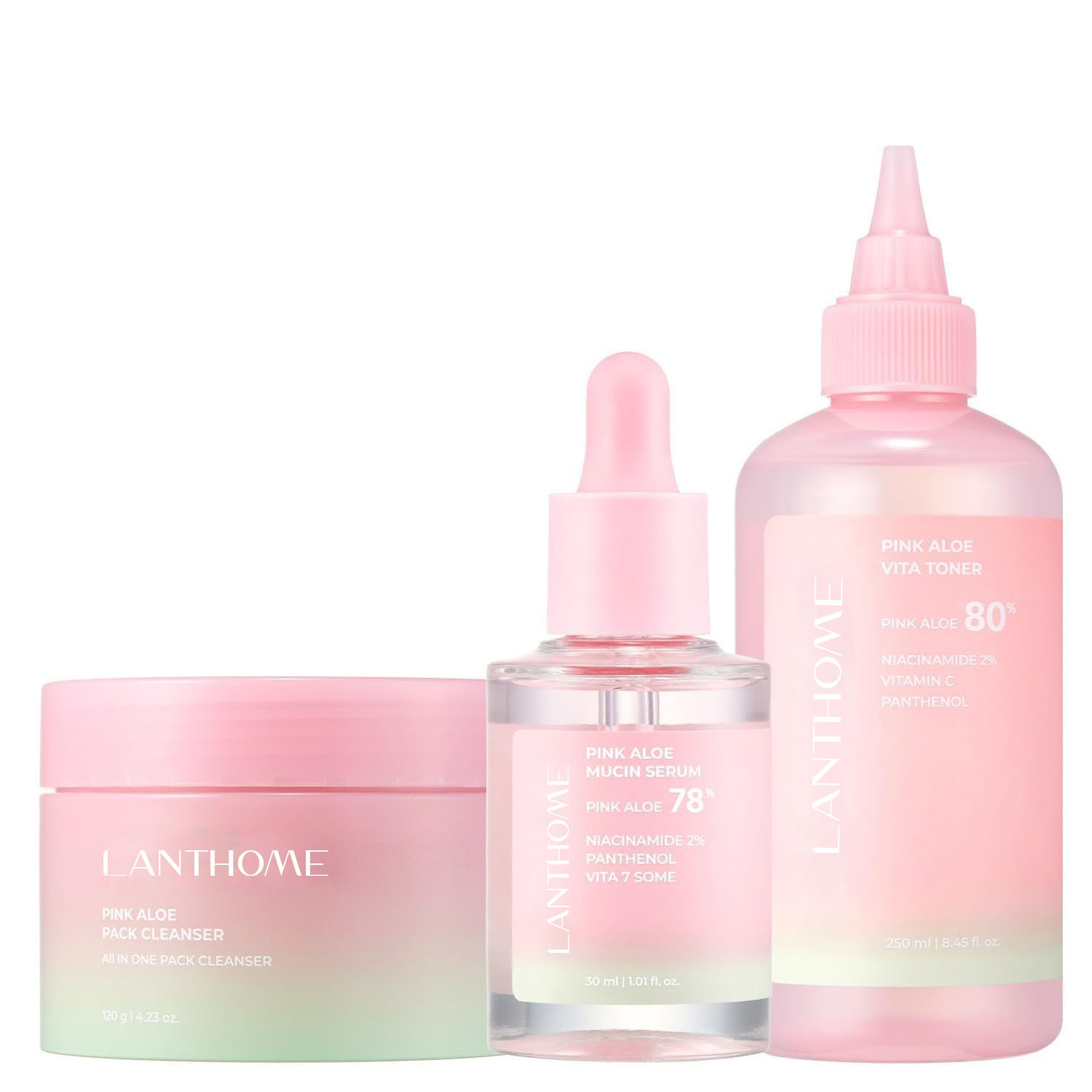 OEM Pink Aloe Facial Polish Cleanser Vita Toner Mucin Serum Skin Care Set Rejuvenating Korean Glass Skin Care Set for Glow