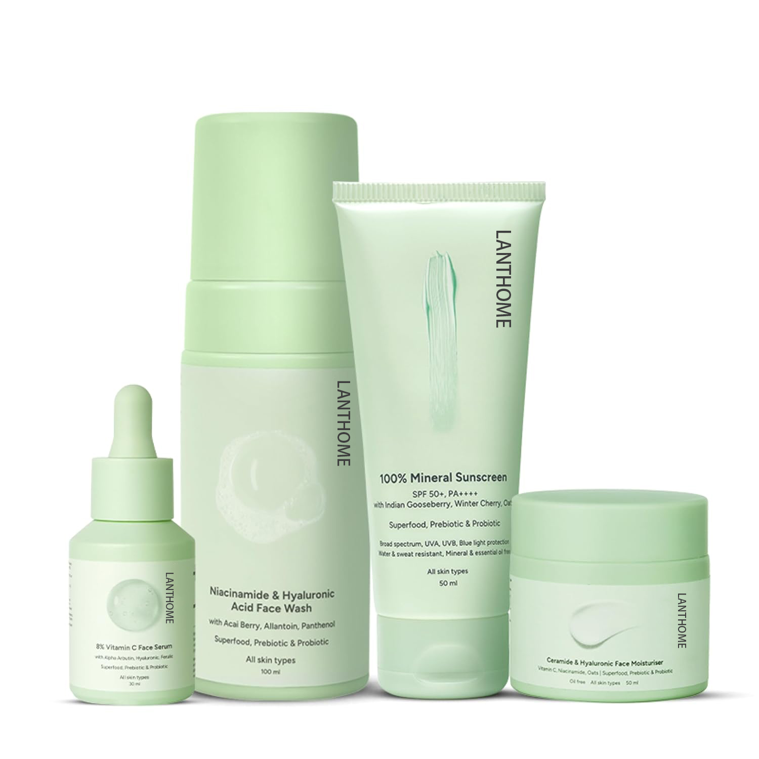 OEM Skincare Routine Kit Niacinamide Face Wash Vitamin C Serum Moisturizer Brightening Hydrating UV Protection Skin Care Set