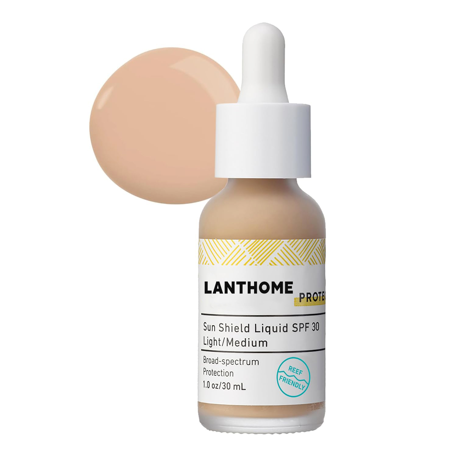 Lanthome tinted liquid zinc SPF 30 sunscreen serum product presentation